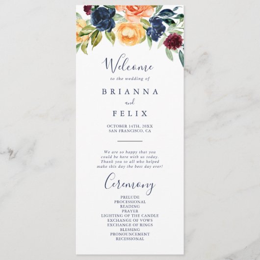 Multicolor Elegant Floral Wedding Program Programm (Vorderseite)