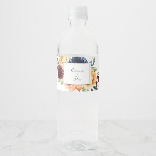 Multicolor Elegant Floral Wedding Wasserflaschenetikett (Vorderseite)