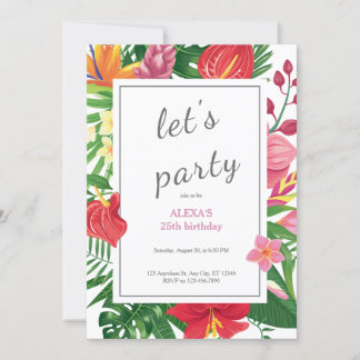Multicolor exotische Blüten Party Geburtstag Einladung