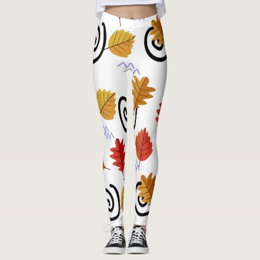 Multicolor Fall Geographische Blätter Leggings (Vorderseite)