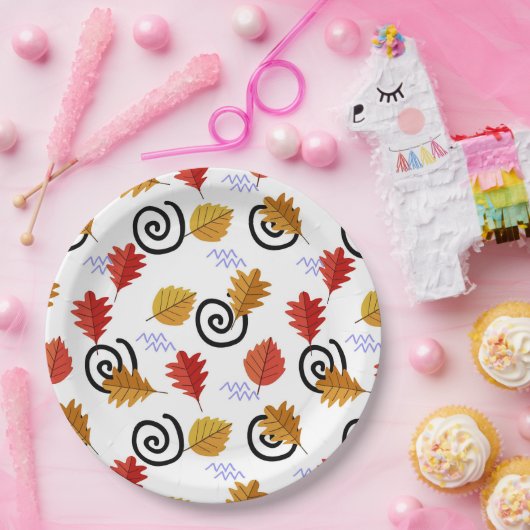 Multicolor Fall Geographische Blätter Pappteller (Party)