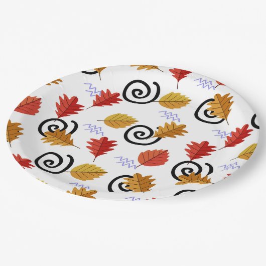 Multicolor Fall Geographische Blätter Pappteller (Schrägansicht)