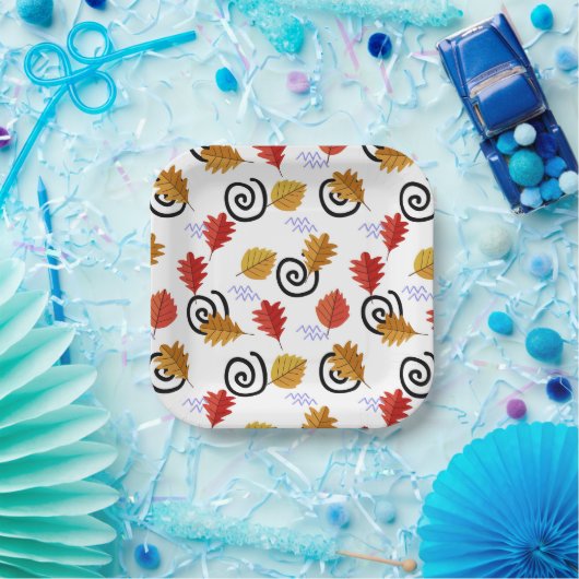 Multicolor Fall Geographische Blätter Pappteller (Party)