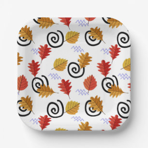 Multicolor Fall Geographische Blätter Pappteller