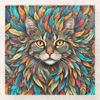Multicolor Feathers Cat 737 Glasuntersetzer