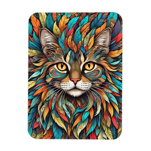 Multicolor Feathers Cat 737 Magnet (Vertikal)