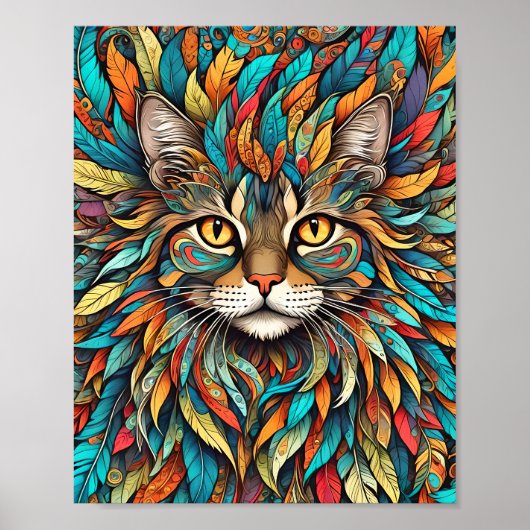 Multicolor Feathers Cat 737 Poster (Vorne)