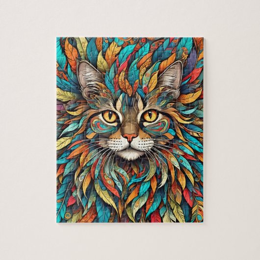Multicolor Feathers Cat 737 Puzzle (Vertikal)