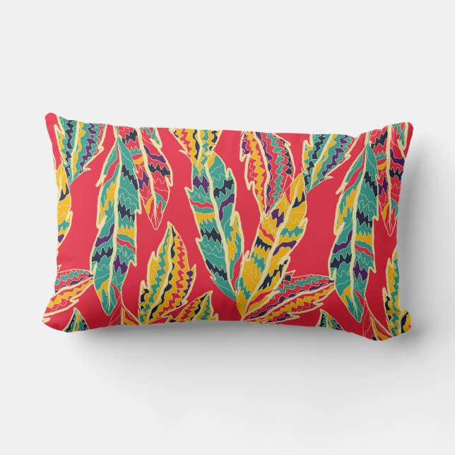 Multicolor Feathers Red Lumbar Pillow Lendenkissen (Rückseite)