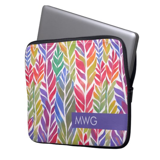 Multicolor Federmuster Monogram iPad Sleeve (Vorderseite Links)