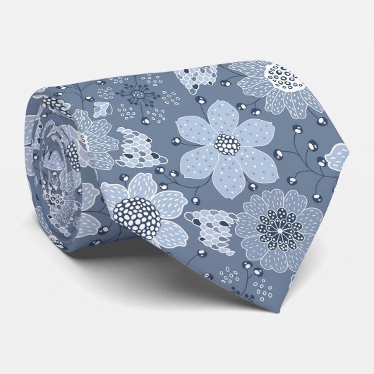 Multicolor flower pattern blue background krawatte (Gerollt)