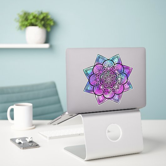 Multicolor Geometric Floral Mandala Art Sticker (Laptop auf Schreibtisch)