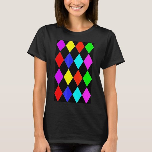 Multicolor Geometric Large Harlequin Pattern T-Shirt (Vorderseite)