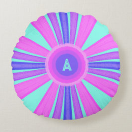 Multicolor gestreiftes Monogramm Rundes Kissen