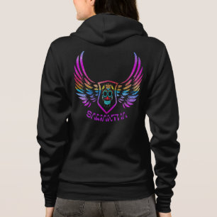 Multicolor Glitzer Skull Angel Flügel Mit Monogra Hoodie