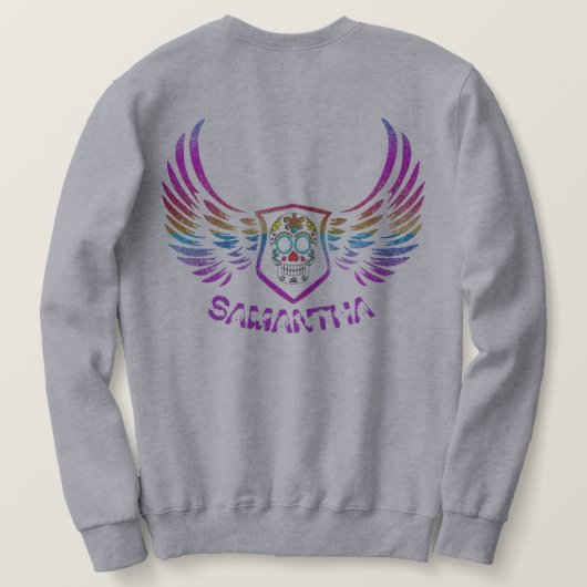 Multicolor Glitzer Skull Wings Mit Monogramm Sweatshirt (Design Rückseite)