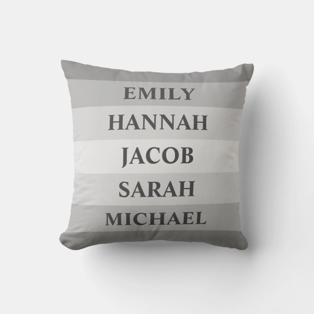 Multicolor Gray Streifen 5 Familiennamen Kissen (Vorderseite)