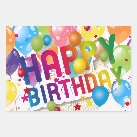 Multicolor Happy Birthday Flat Sheet Gift Wrap Geschenkpapier Set