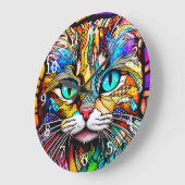 Multicolor-Hartglas-Katze 710 Große Wanduhr (Winkel)