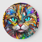 Multicolor-Hartglas-Katze 710 Große Wanduhr (Vorderseite)