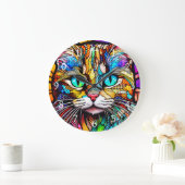 Multicolor-Hartglas-Katze 710 Große Wanduhr (Zuhause)