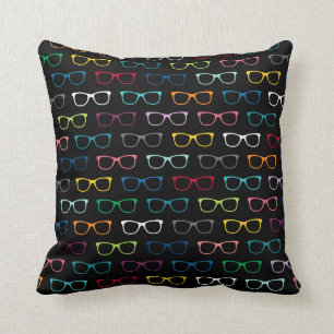 Multicolor-Hipster-Glasmuster Schwarz Kissen