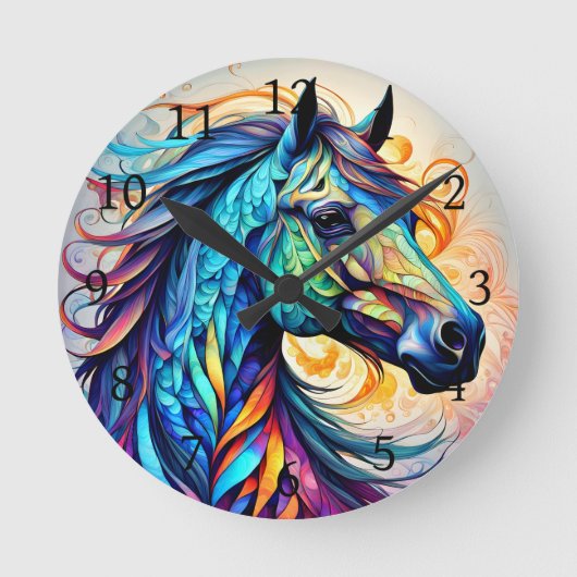 Multicolor Horse 22 farbenfroh Runde Wanduhr (Vorderseite)
