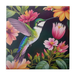 Multicolor Hummingbird Floral Art Fliese