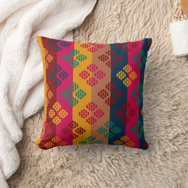 Multicolor Ikat Geometric Decorative Pillow Kissen (Decke)