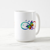Multicolor Infinity Rainbow Symbol und Schmetterli Kaffeetasse (VorderseiteRechts)