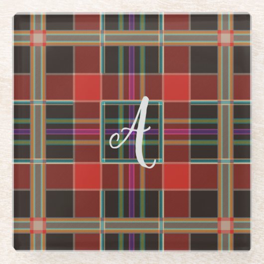 Multicolor Kariert (Tartan) Monogramm, Name Custom Glasuntersetzer (Vorderseite)