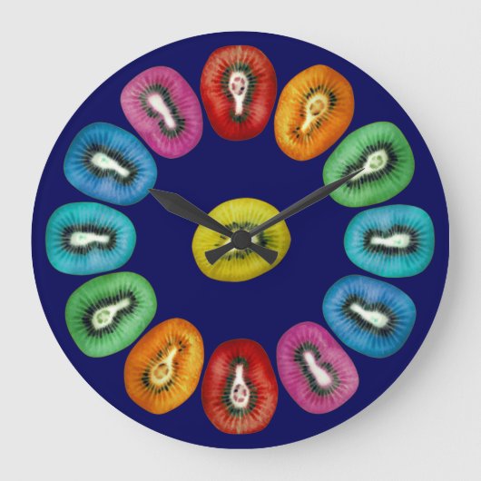 Multicolor-Kiwi-Muster Große Wanduhr (Vorderseite)