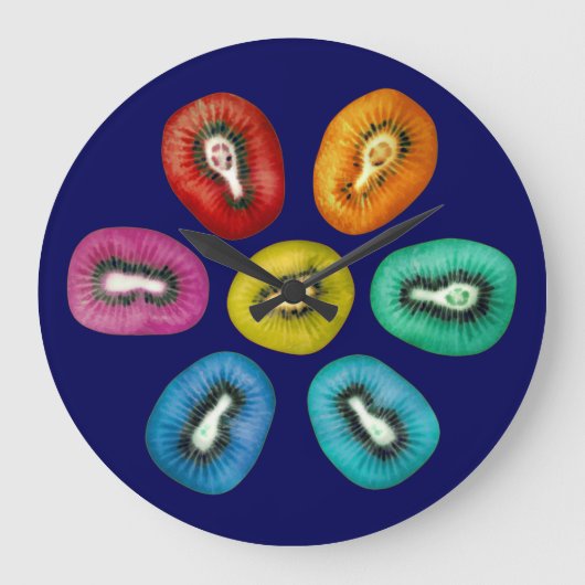 Multicolor Kiwi Muster Große Wanduhr (Vorderseite)