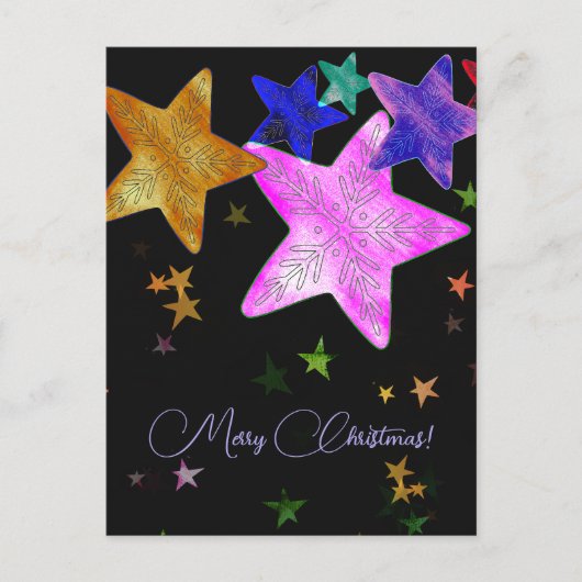Multicolor leuchtende Sterne - Frohe Weihnachten! Postkarte (Vorderseite)