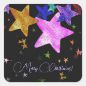 Multicolor leuchtende Sterne - Frohe Weihnachten! Quadratischer Aufkleber (Vorderseite)