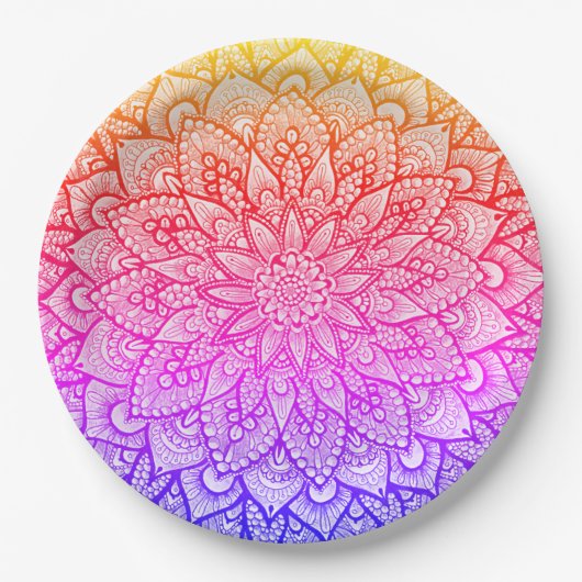Multicolor-Mandala-Design Original-Kunst Pappteller (Vorderseite)