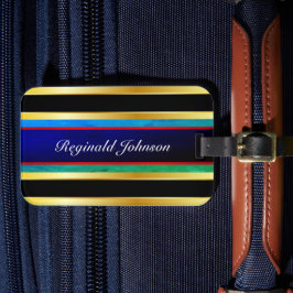 Multicolor mit Namen auf blauem Schwarz und golden Gepäckanhänger