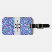Multicolor Mosaic Modern Grit Glitzer Monogram Gepäckanhänger (Vorderseite horizontal)