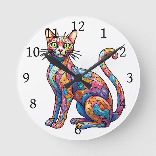 Multicolor Mosaik lustige Katze 756 Runde Wanduhr (Vorderseite)