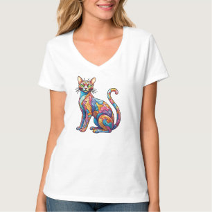 Multicolor Mosaik lustige Katze 756 T-Shirt