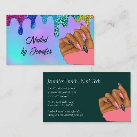 Multicolor Nail Tech Visitenkarte (Vorne/Hinten)