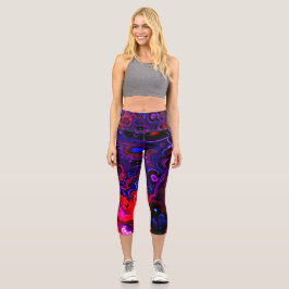 Multicolor Neon Liquid Abstrakt Art Capri Leggings