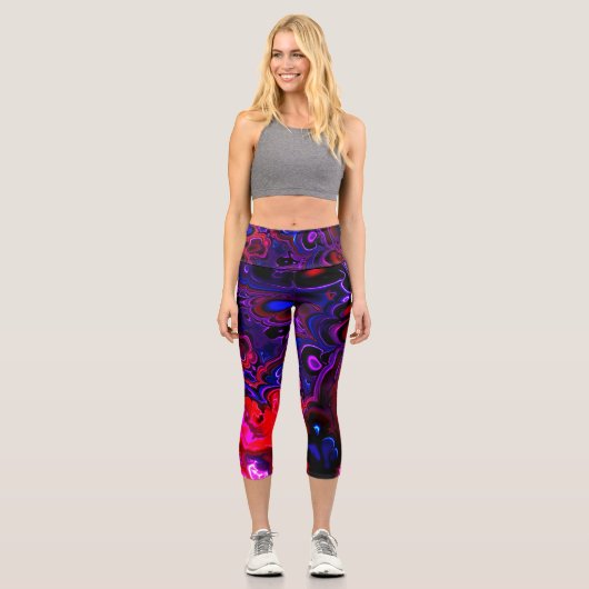 Multicolor Neon Liquid Abstrakt Art Capri Leggings (Vorderseite)