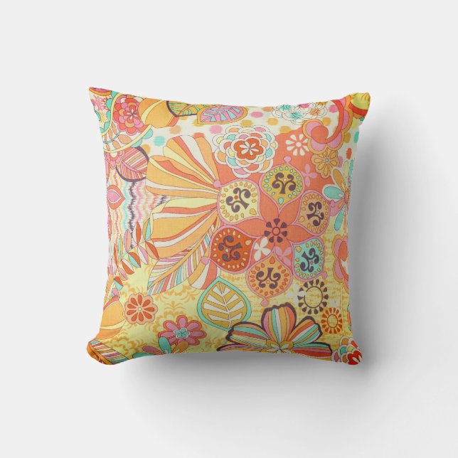 Multicolor Orange Floral Print Throw Kissen (Vorderseite)