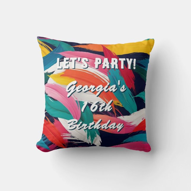 Multicolor Paint Effect Let's Party Birthday Kissen (Vorderseite)