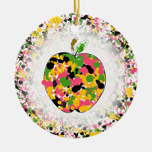 Multicolor Paint Spritzer Apple Teacher Keramikornament (Vorne)