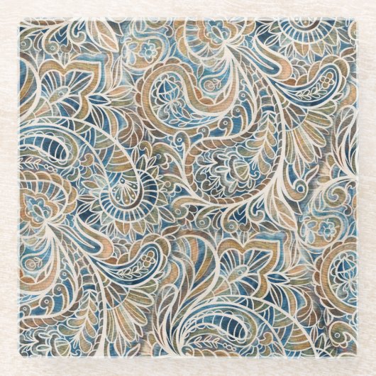 Multicolor Paisley HandGezeichnet Print Glasuntersetzer (Vorderseite)