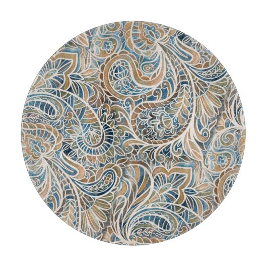 Multicolor Paisley HandGezeichnet Print Schneidebrett (Vorderseite)