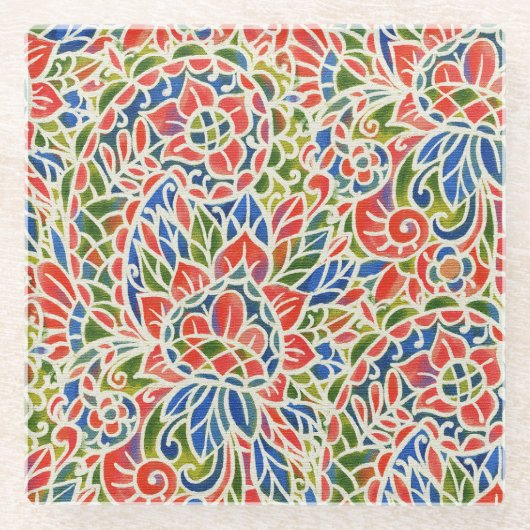 Multicolor Paisley Print Batik Muster Glasuntersetzer (Vorderseite)