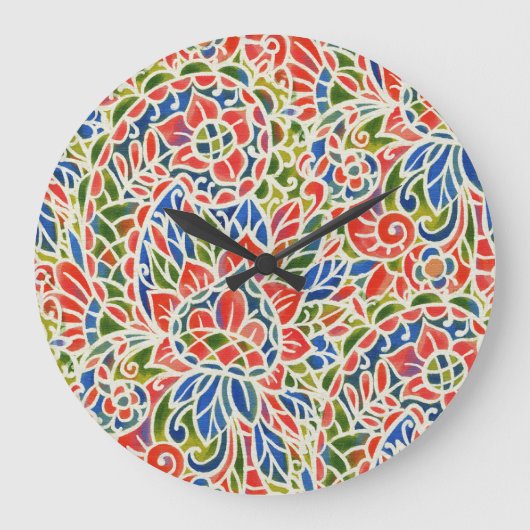 Multicolor Paisley Print Batik Muster Große Wanduhr (Vorderseite)